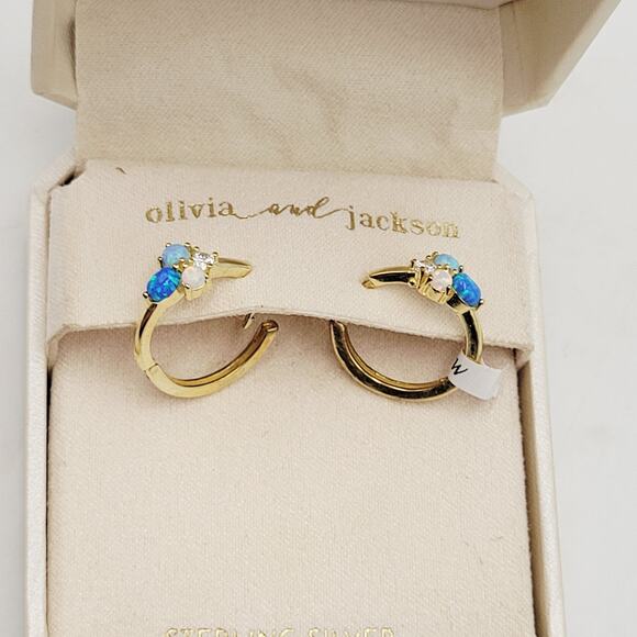 Olivia and Jackson Sterling Silver Cubic Zirconia Earrings Blue Gold Tone Boxed - Picture 8 of 10